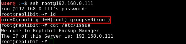 Successful login to the root account